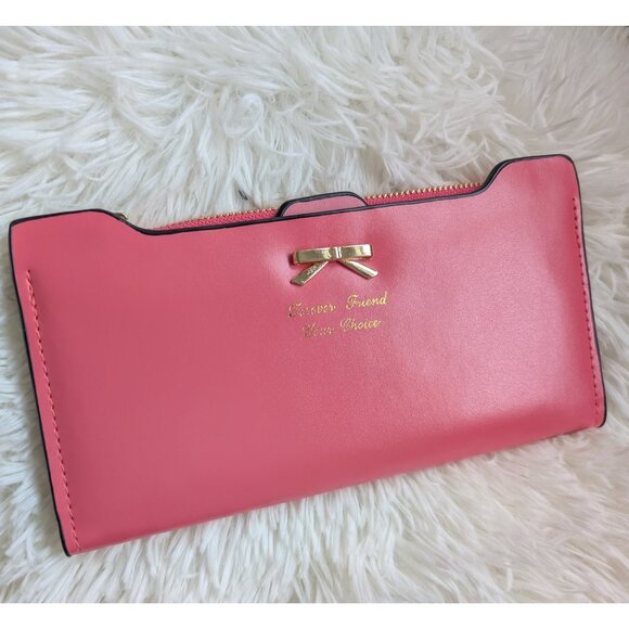Cute Bowknot PU Leather Wallet, Watermelon Red, Long Zipper Clutch w Card Holder - Picture 8 of 8